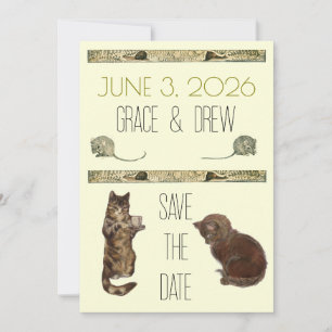 Vintage-Geschichtenbuch-Kätzchen retten Hochzeitse Save The Date
