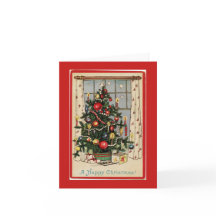Vintage geschmückter Weihnachtsbaum Rot