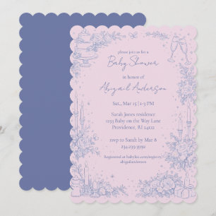 Vintage geschweifte blaue und rosa Babyparty  Einladung