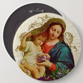 Vintage gesegnete Jungfrau Mary mit Jesus-Trauben Button (Vorne & Hinten)
