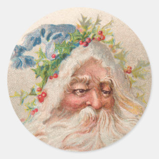 Vintage-Gesicht des Weihnachtsmanns mit blauem Hut Runder Aufkleber