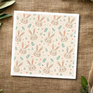Vintage-Gesichtchen von kleinen Hasen mit Rosenmus Serviette