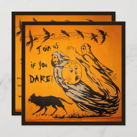 Vintage Gespenster, Krähen, Fledermäuse, Katzenjac Einladung (Vorne/Hinten)