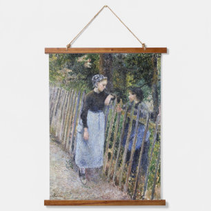 Vintage Gespräche von Camille Pissarro Wandteppich Mit Holzrahmen