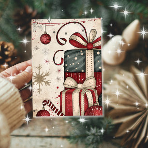 Vintage gestapelte Weihnachtsgeschenke Retro-Ornam Karte