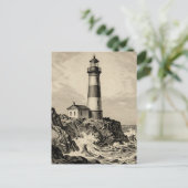 Vintage gestreifter Leuchtturm stürmische Küste Postkarte (Stehend Vorderseite)