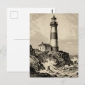 Vintage gestreifter Leuchtturm stürmische Küste Postkarte (Vorne/Hinten)
