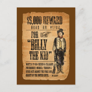 Vintage-Gesuch / Belohnungsplakat für Billy the Ki Postkarte