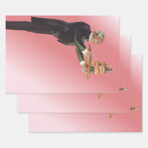 Vintage Getränke, Butler, der Wein auf Tray servie Geschenkpapier Set