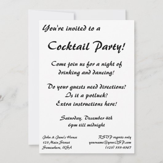 Vintage Getränke Getränke, Martini-Cocktail Einladung (Rückseite)