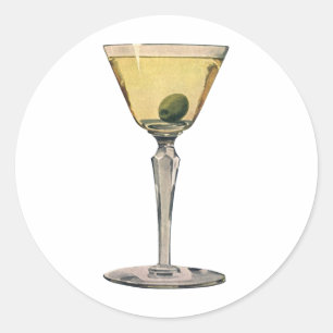 Vintage Getränke Getränke, Martini-Cocktail Runder Aufkleber