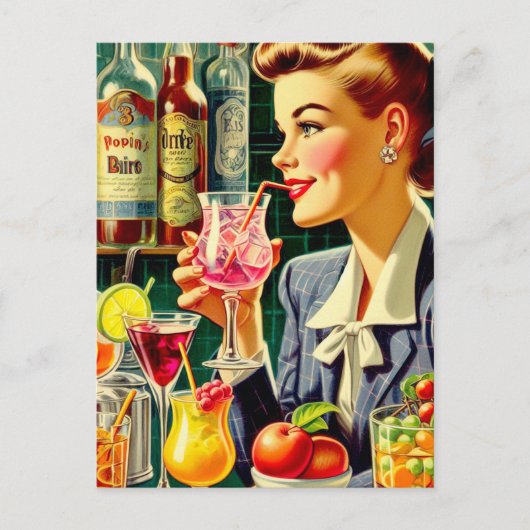 Vintage Getränke Mädchen Postkarte (Vorderseite)