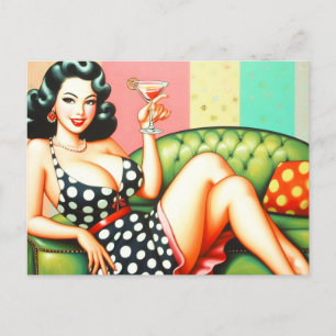 Vintage-Getränkemädchen Postkarte