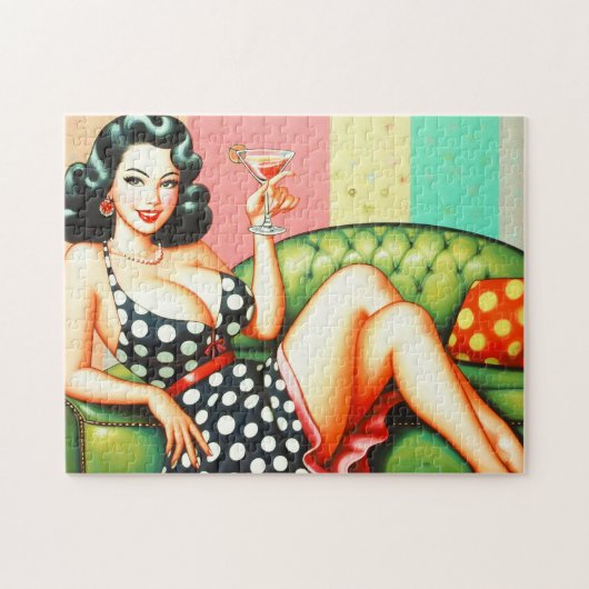 Vintage-Getränkemädchen Puzzle (Horizontal)