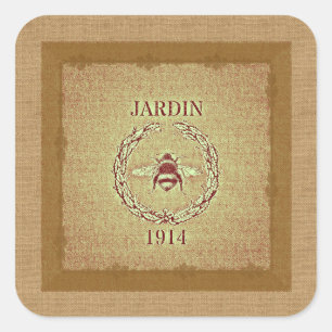 Vintage-Getreidesack Jute-Look-Biene Dekorativ Quadratischer Aufkleber