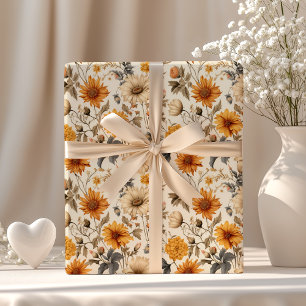 Vintage getrocknetes Wildblumen-Cream Orange Braun Geschenkpapier