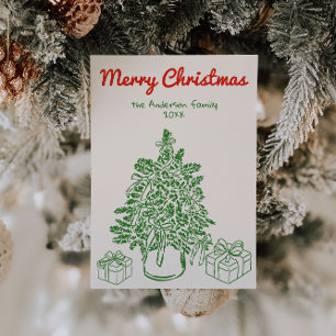 Vintage gezeichnete Bänder Baum Geschenk Foto Weih Feiertagskarte