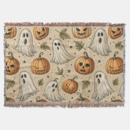Vintage Ghosts & Pumpkins Halloween-Muster Decke