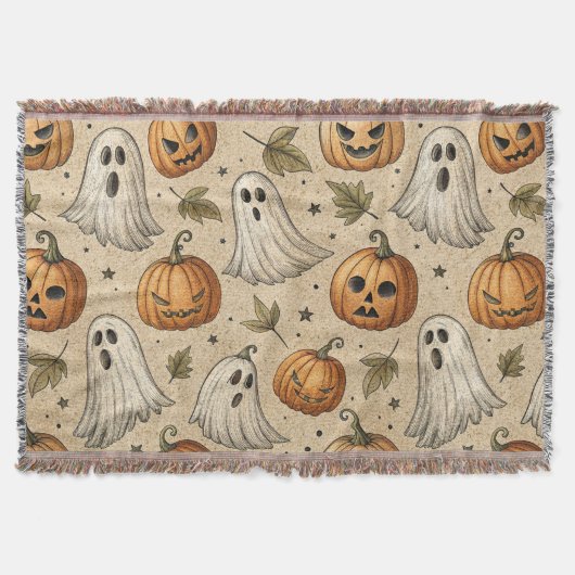 Vintage Ghosts & Pumpkins Halloween-Muster Decke (Vorderseite)