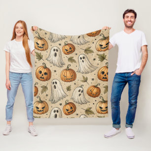 Vintage Ghosts & Pumpkins Halloween-Muster Fleecedecke