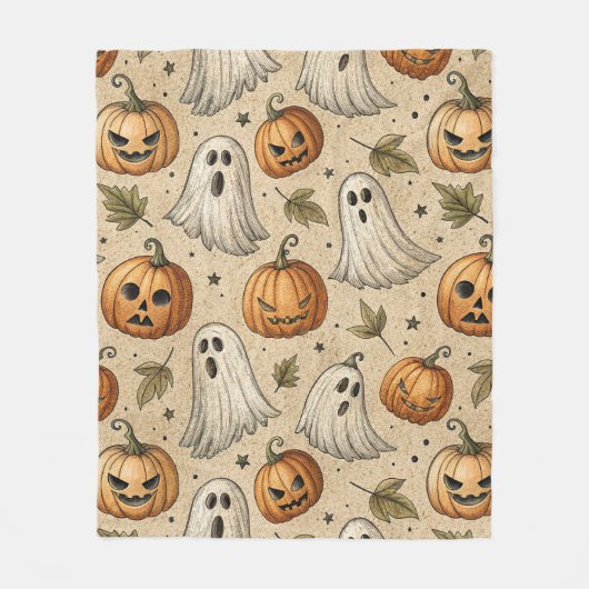 Vintage Ghosts & Pumpkins Halloween-Muster Fleecedecke (Vorderseite)