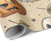 Vintage Ghosts & Pumpkins Halloween-Muster Geschenkpapier (Rolleneckpunkt)
