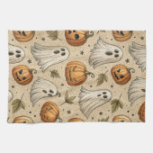 Vintage Ghosts & Pumpkins Halloween-Muster Geschirrtuch (Horizontal)