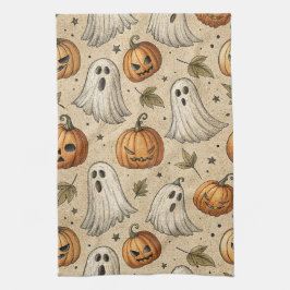 Vintage Ghosts & Pumpkins Halloween-Muster Geschirrtuch