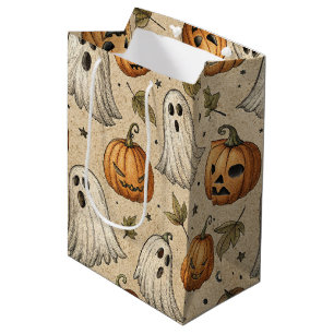 Vintage Ghosts & Pumpkins Halloween-Muster Mittlere Geschenktüte