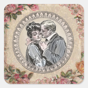 Vintage Gibson Girl Antique Liebe Hochzeit Quadratischer Aufkleber