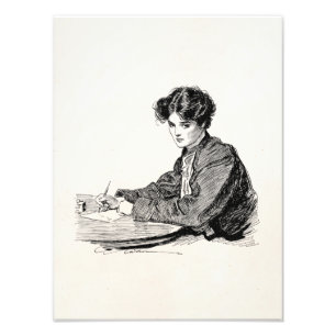 Vintage Gibson Girl Edwardianische Frau schreibt e Fotodruck