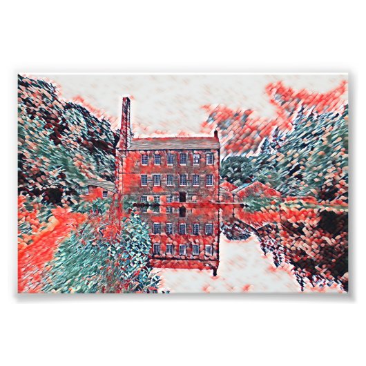 Vintage Gibson Mill Red Impressionist Sketch Fotodruck (Vorne)