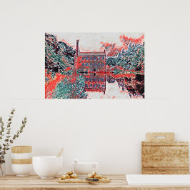 Vintage Gibson Mill Red Impressionist Sketch Poster