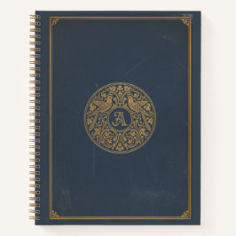 Vintage Gilded Monogram & Navy Archival Journal Notizblock
