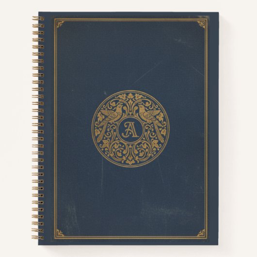 Vintage Gilded Monogram & Navy Archival Journal Notizblock (Vorderseite)