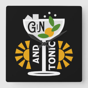 Vintage Gin- und Tonkunst Quadratische Wanduhr