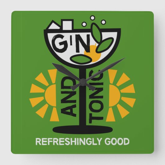 Vintage Gin- und Tonkunst Quadratische Wanduhr (Vorderseite)