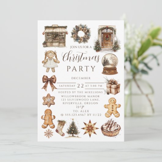 Vintage Gingerbread Christmas Einladung (Stehend Vorderseite)