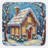 Vintage Gingerbread House in Enchanted Winter Quadratischer Aufkleber (Vorderseite)
