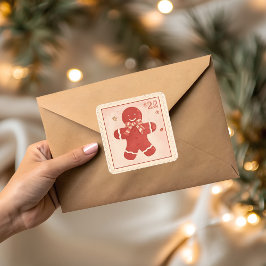 Vintage Gingerbread Man Christmas  Quadratischer Aufkleber