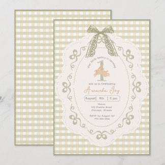 Vintage-Gingham-Häschen zum ersten Geburtstag Einladung
