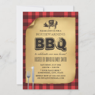 Vintage-Gingham-Schweinebraten-Hausparty-Grillfest Einladung