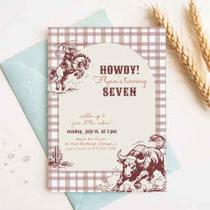 Vintage Gingham Western Cowboy Rodeo 7. Geburtstag Einladung
