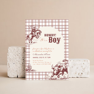 Vintage Gingham Western Kleiner Cowboy Baby Shower Einladung
