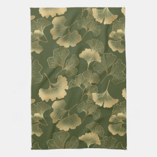Vintage Ginkgo-Blattmuster Geschirrtuch