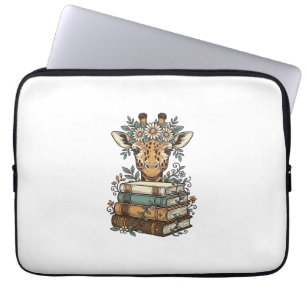 Vintage-Giraffe-beim-Lesen-von-Büchern-Blumen-Shir Laptopschutzhülle