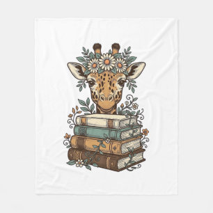 Vintage-Giraffe-Lesebücher-Blumen-Shirt-Design_ Fleecedecke