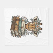 Vintage-Giraffe-Lesebücher-Blumen-Shirt-Design_ Fleecedecke (Vorderseite (Horizontal))