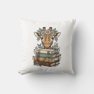 Vintage-Giraffe-Lesebücher-Blumen-Shirt-Design_ Kissen