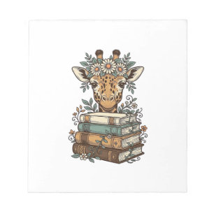 Vintage-Giraffe-Lesebücher-Blumen-Shirt-Design_ Notizblock